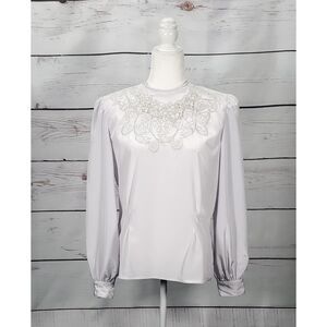 Vintage 1980s Romantic Coquette Satin Butterfly Embroidery Lace Blouse‎ MD/LG